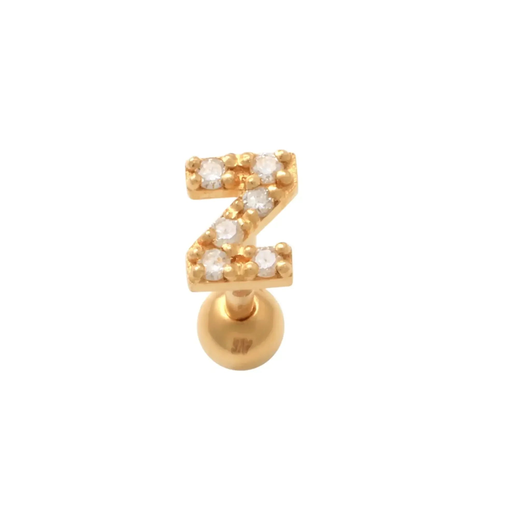 14K Solid Gold Diamond Initial Letter Stud – Anygolds