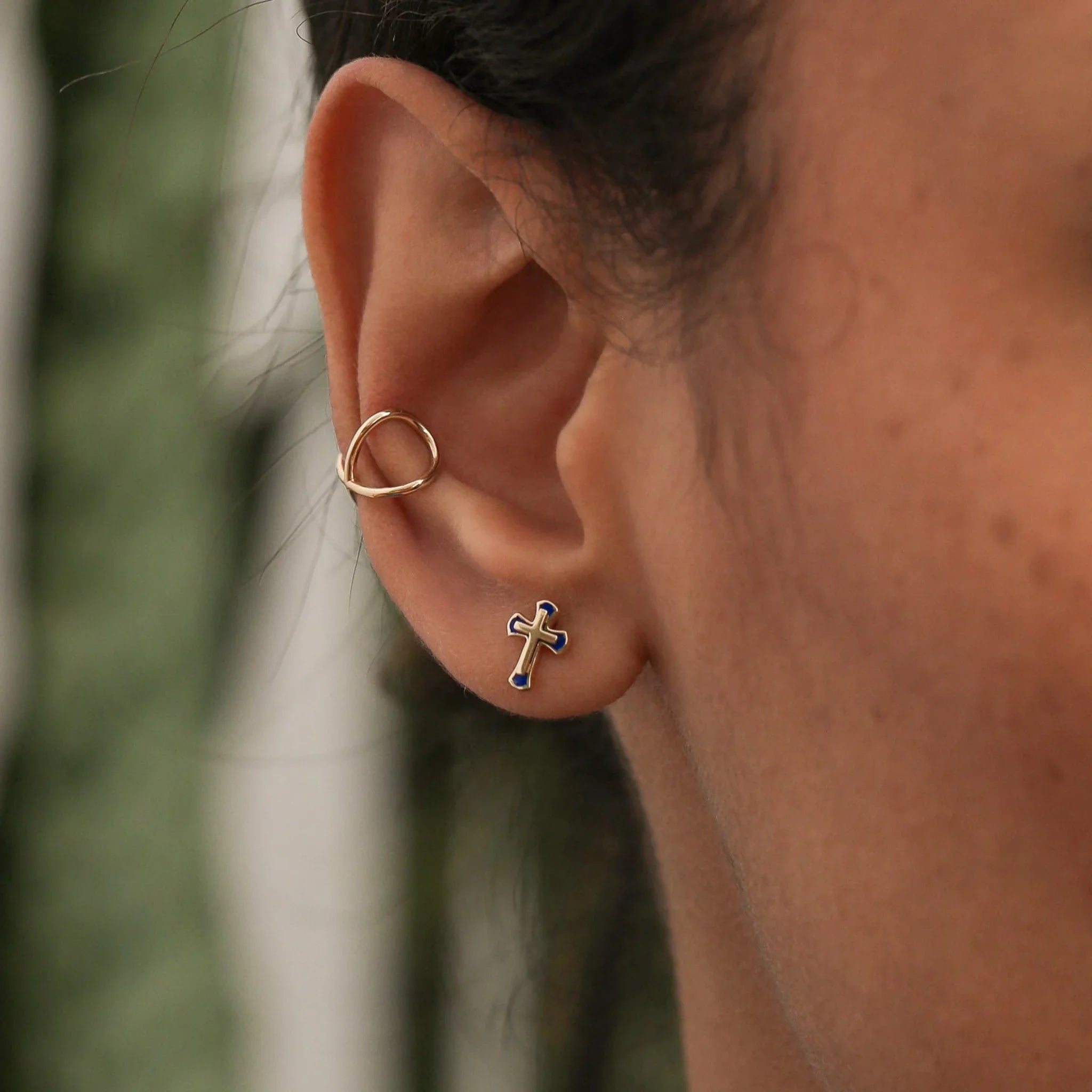 Blue Enamel Cross Stud Earrings - Anygolds