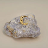 14K Solid Gold Crescent Moon Face Stud – Anygolds