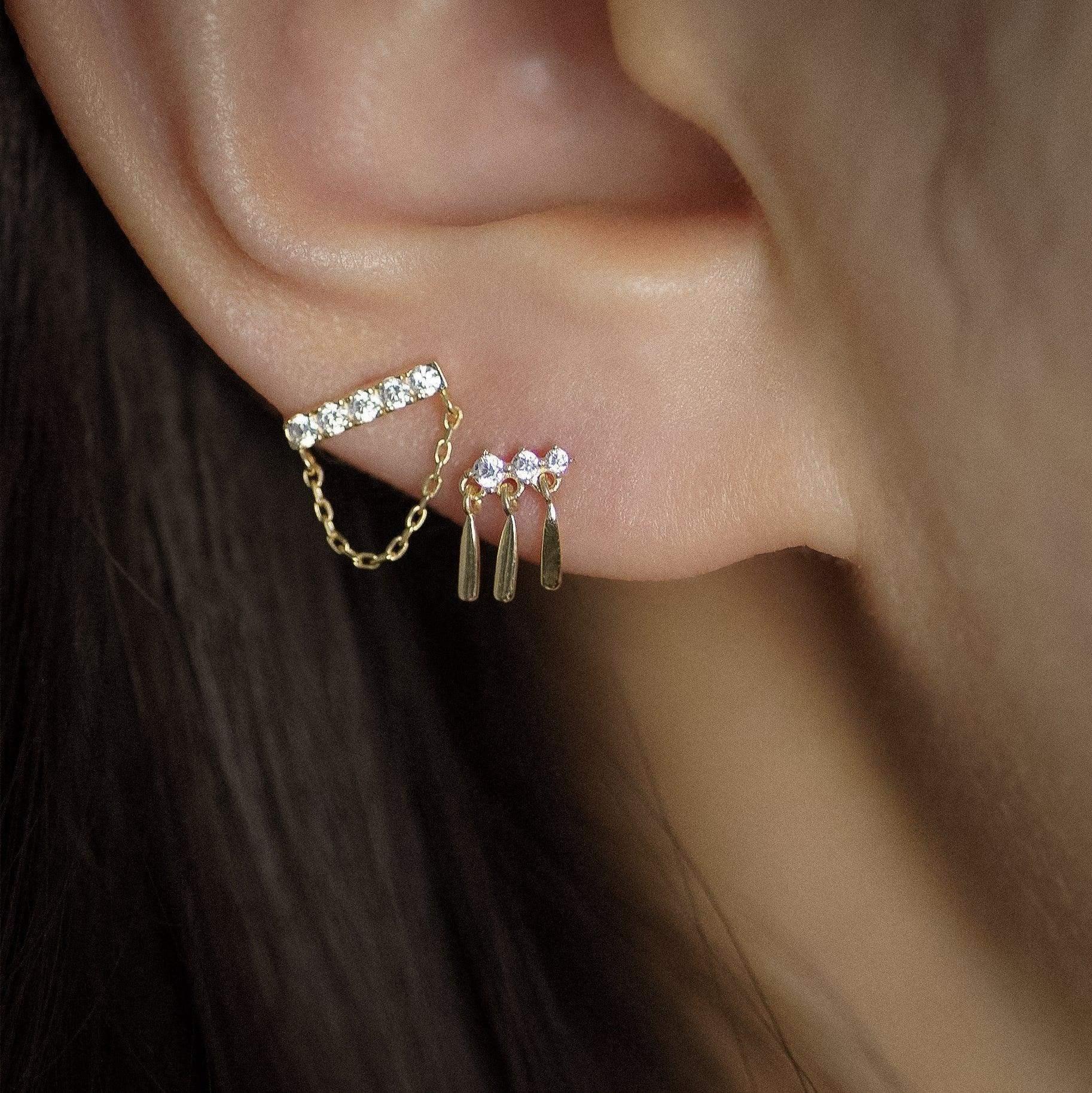 14K Solid Gold Triple Fringe Stud – Anygolds