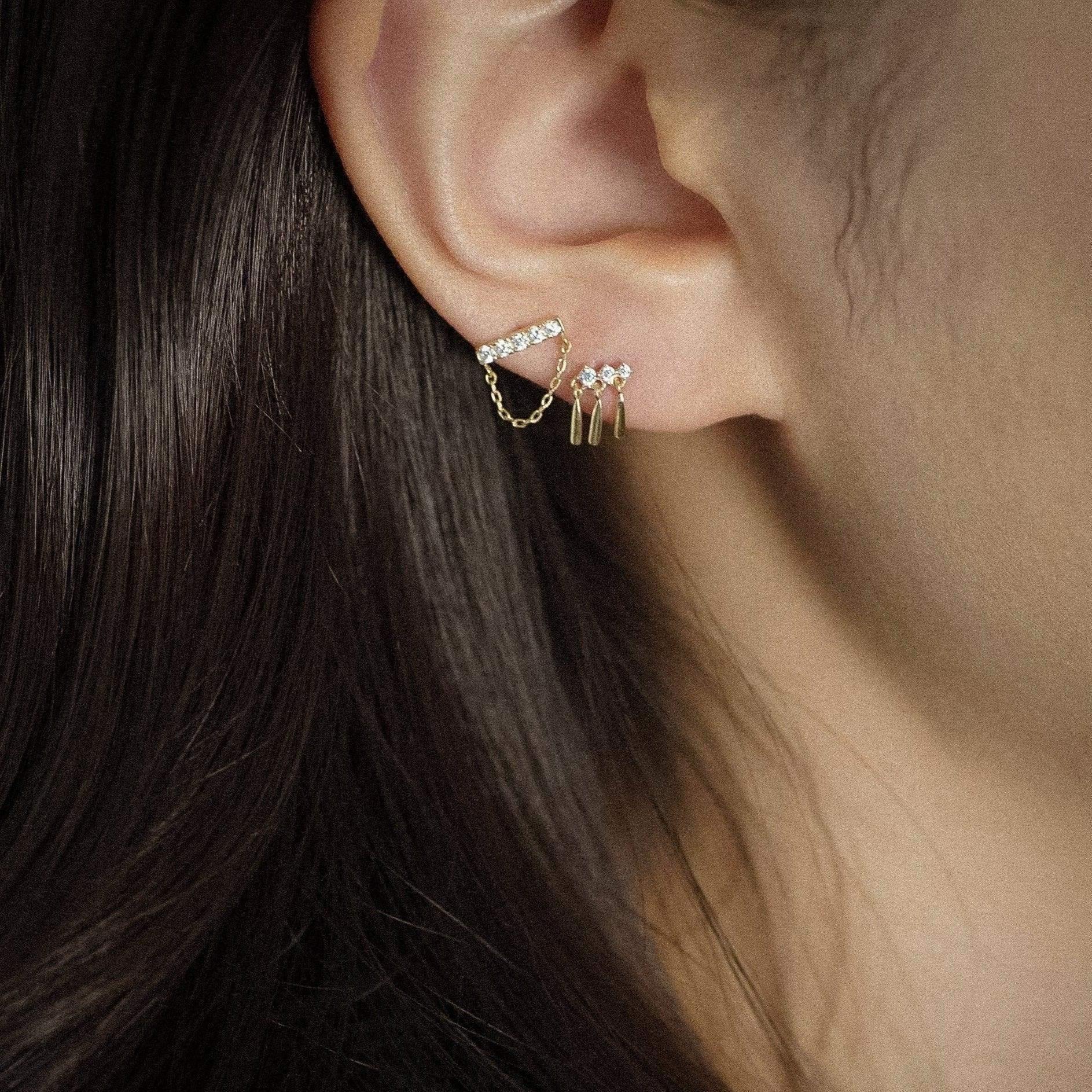 14K Solid Gold Triple Fringe Stud – Anygolds