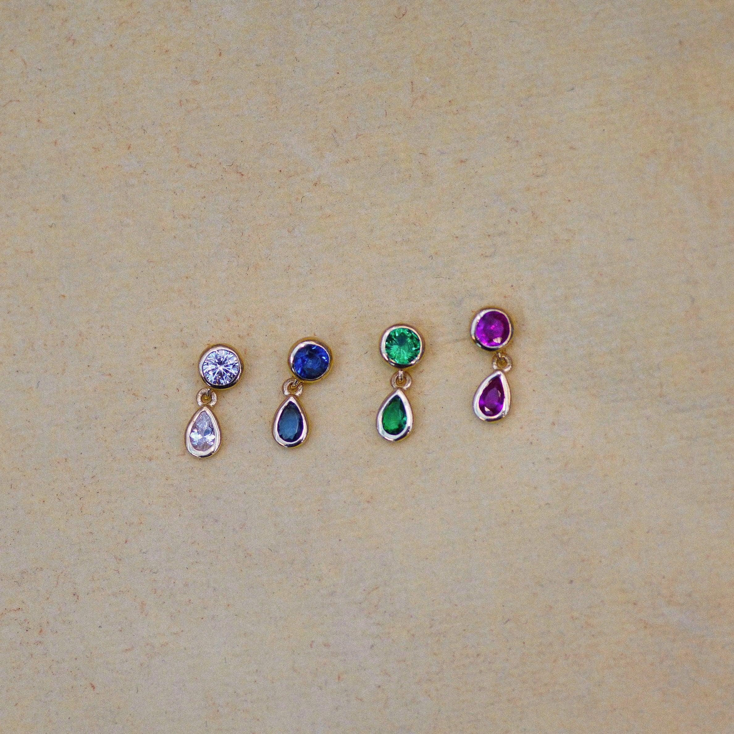 14K Solid Gold Double Gem Drop Stud – Anygolds