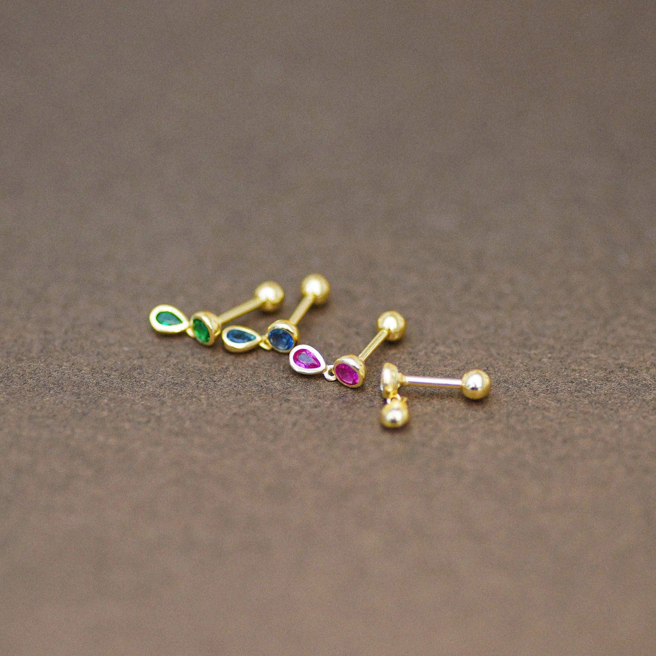 14K Solid Gold Double Gem Drop Stud – Anygolds