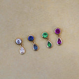14K Solid Gold Double Gem Drop Stud – Anygolds