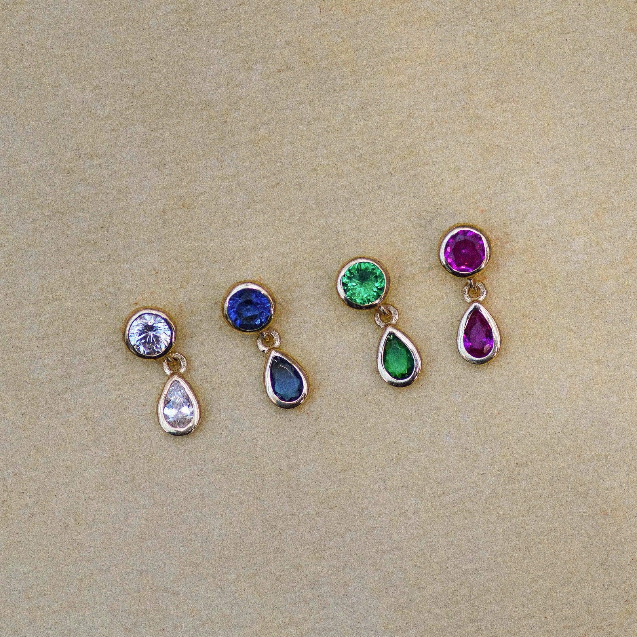 14K Solid Gold Double Gem Drop Stud – Anygolds