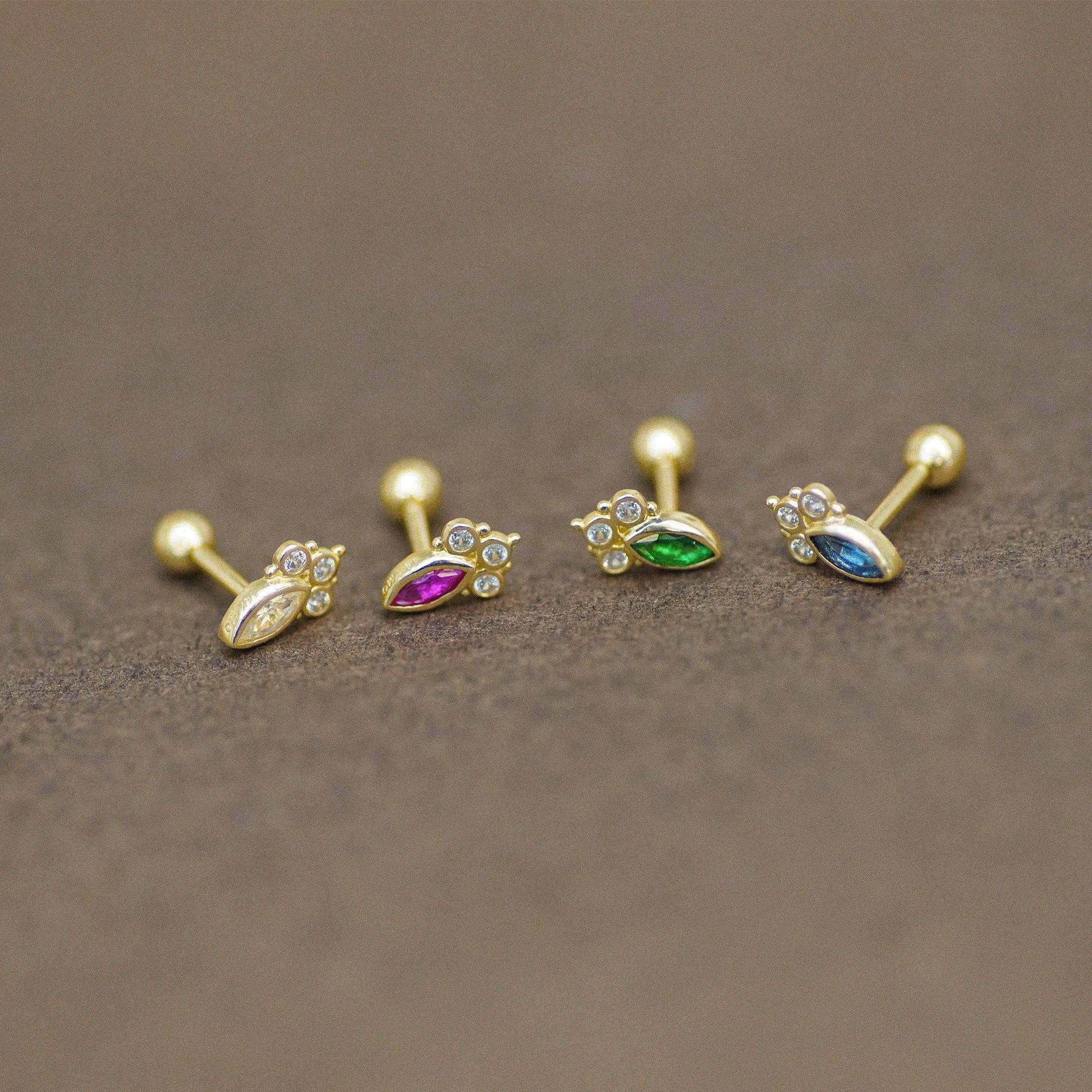 14K Solid Gold Marquise Cluster Stud – Anygolds