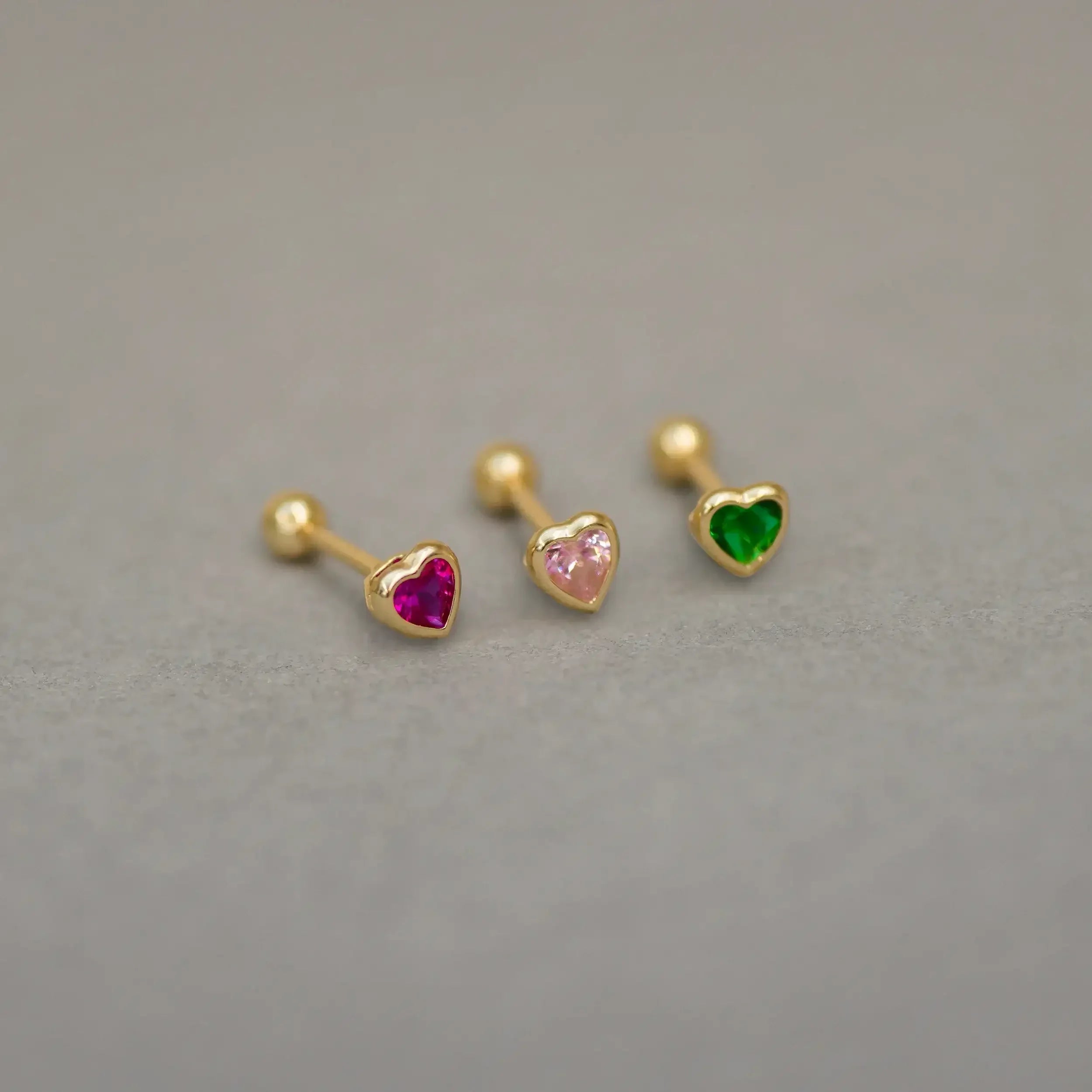 14K Solid Gold Bezel Heart Stud – Anygolds