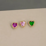 14K Solid Gold Bezel Heart Stud – Anygolds