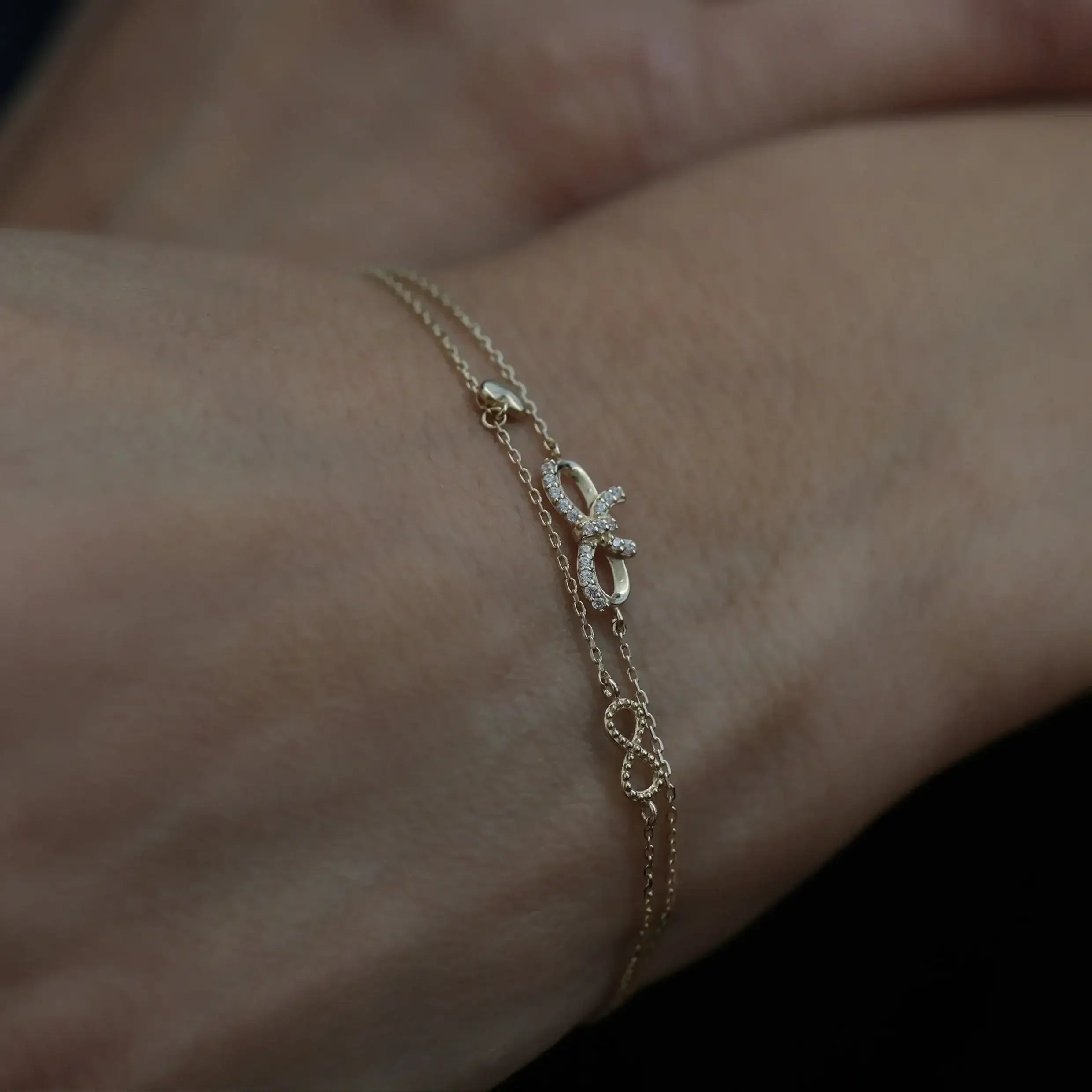 14K Solid Gold CZ Open Bow Bracelet – Anygolds