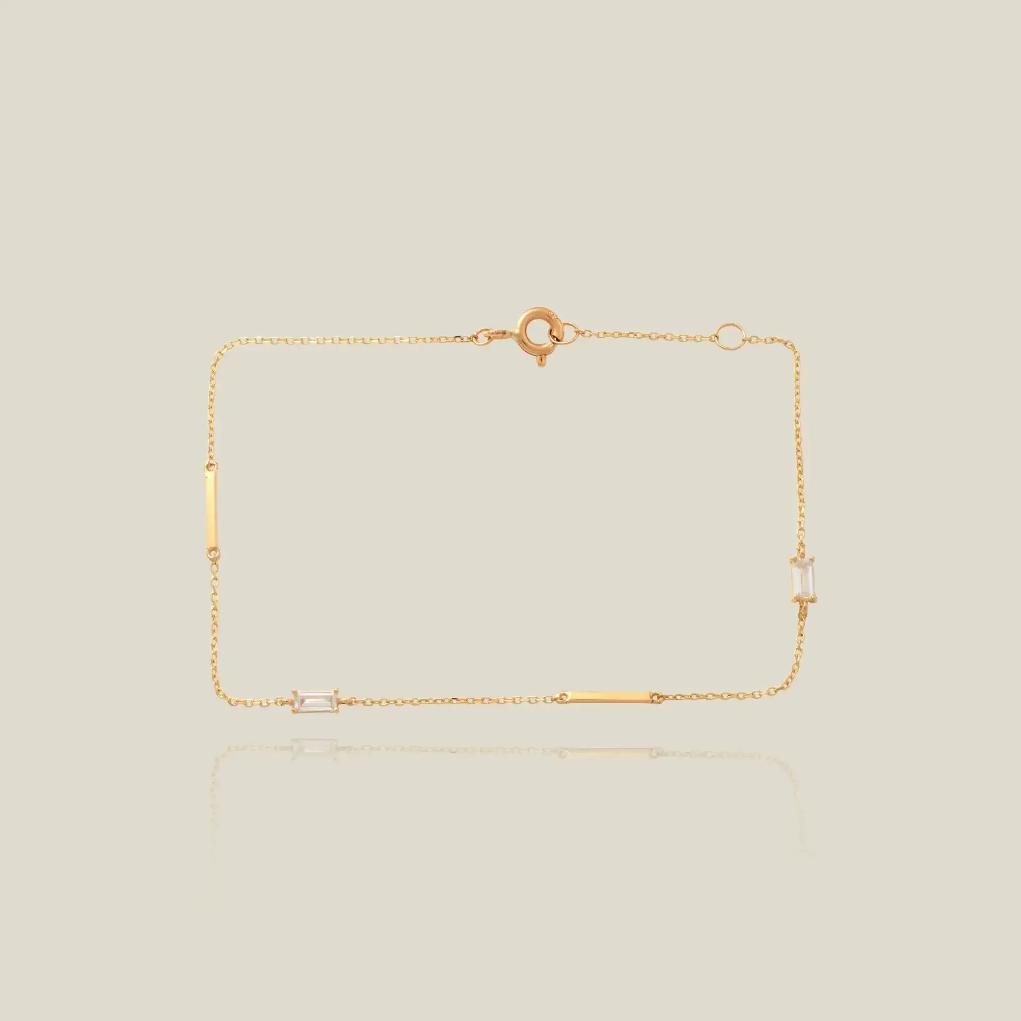 14K Solid Gold Baguette Bar Charm Bracelet – Anygolds