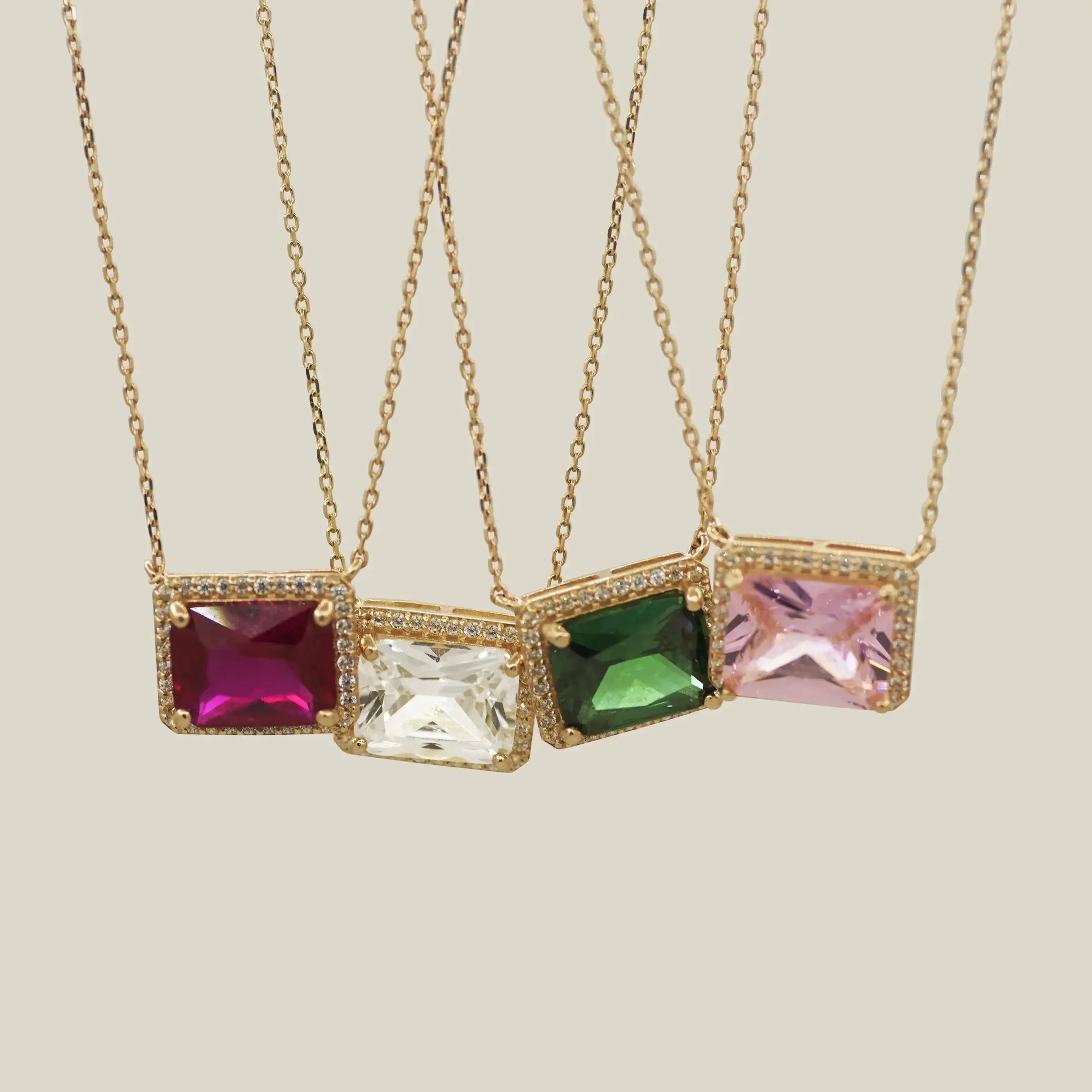 14K Solid Gold Color Stone Square Necklace – Anygolds