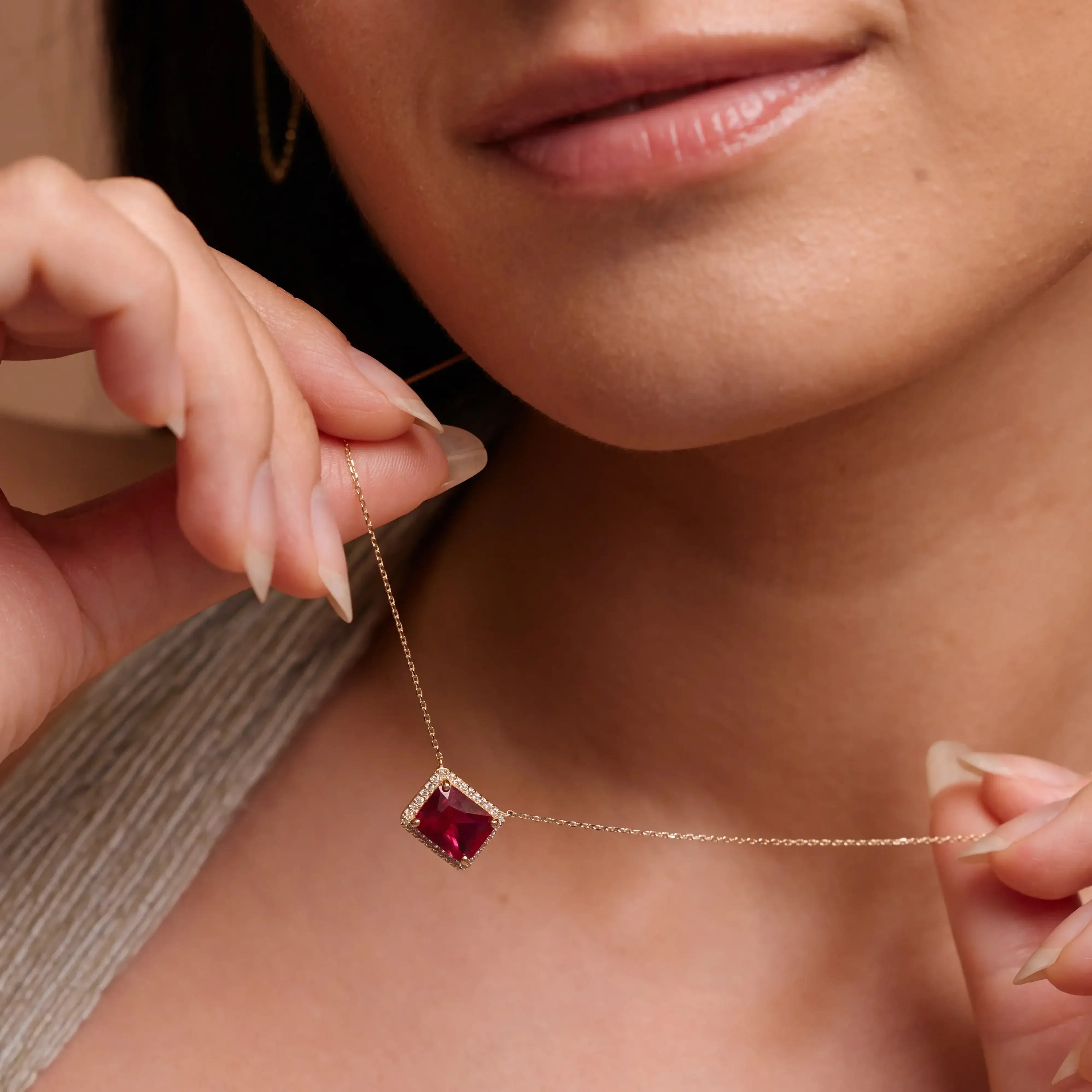 14K Solid Gold Color Stone Square Necklace – Anygolds
