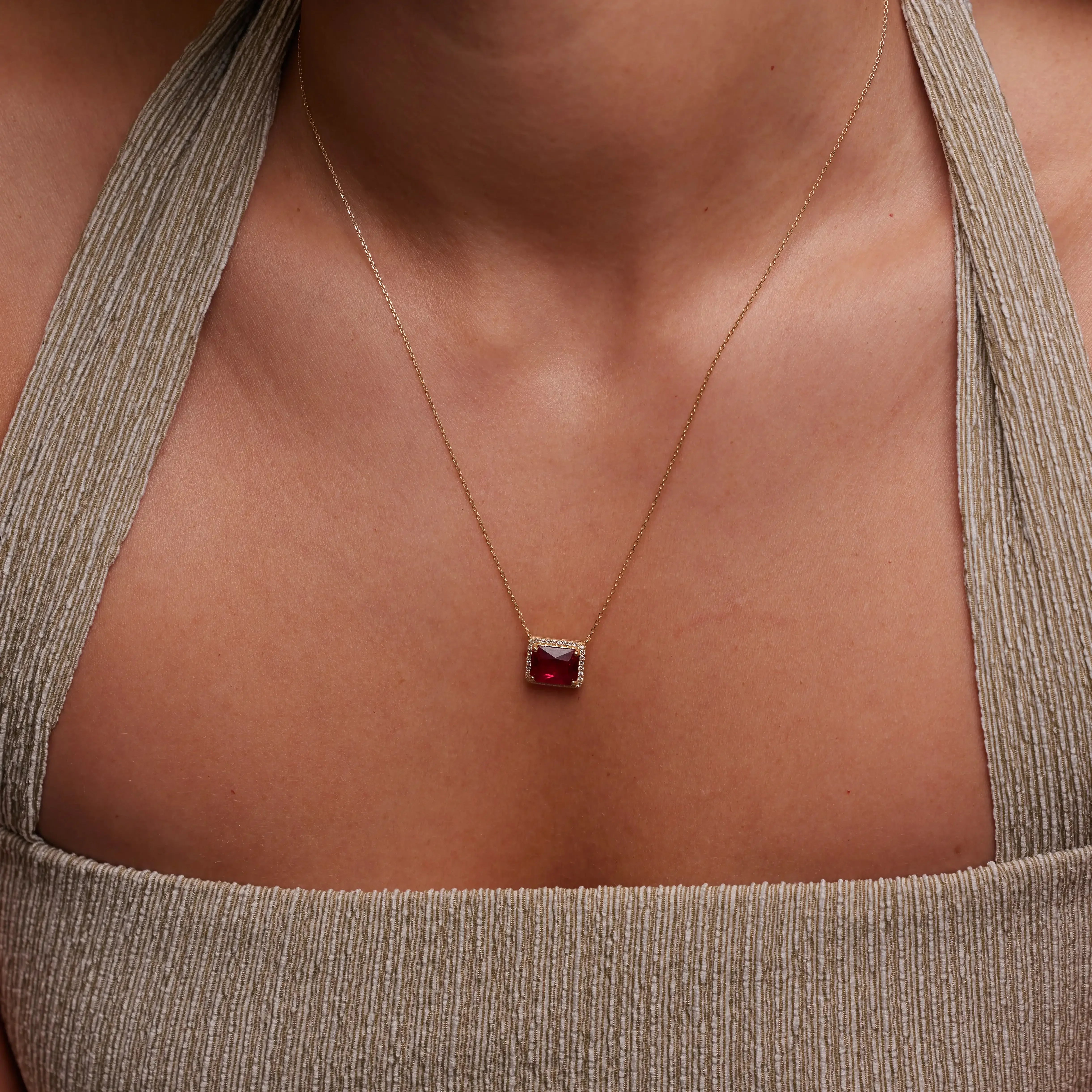 14K Solid Gold Color Stone Square Necklace – Anygolds