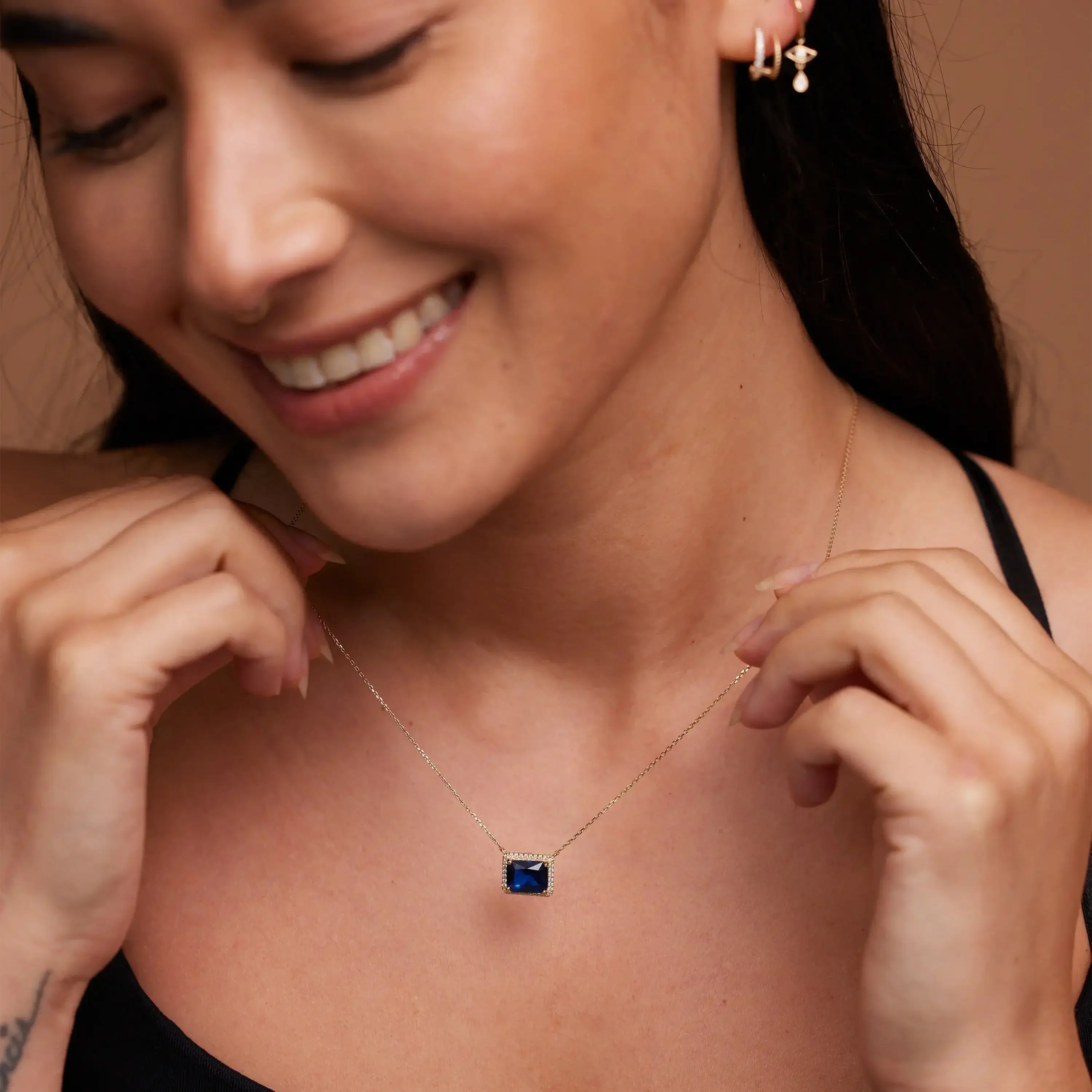 14K Solid Gold Color Stone Square Necklace – Anygolds