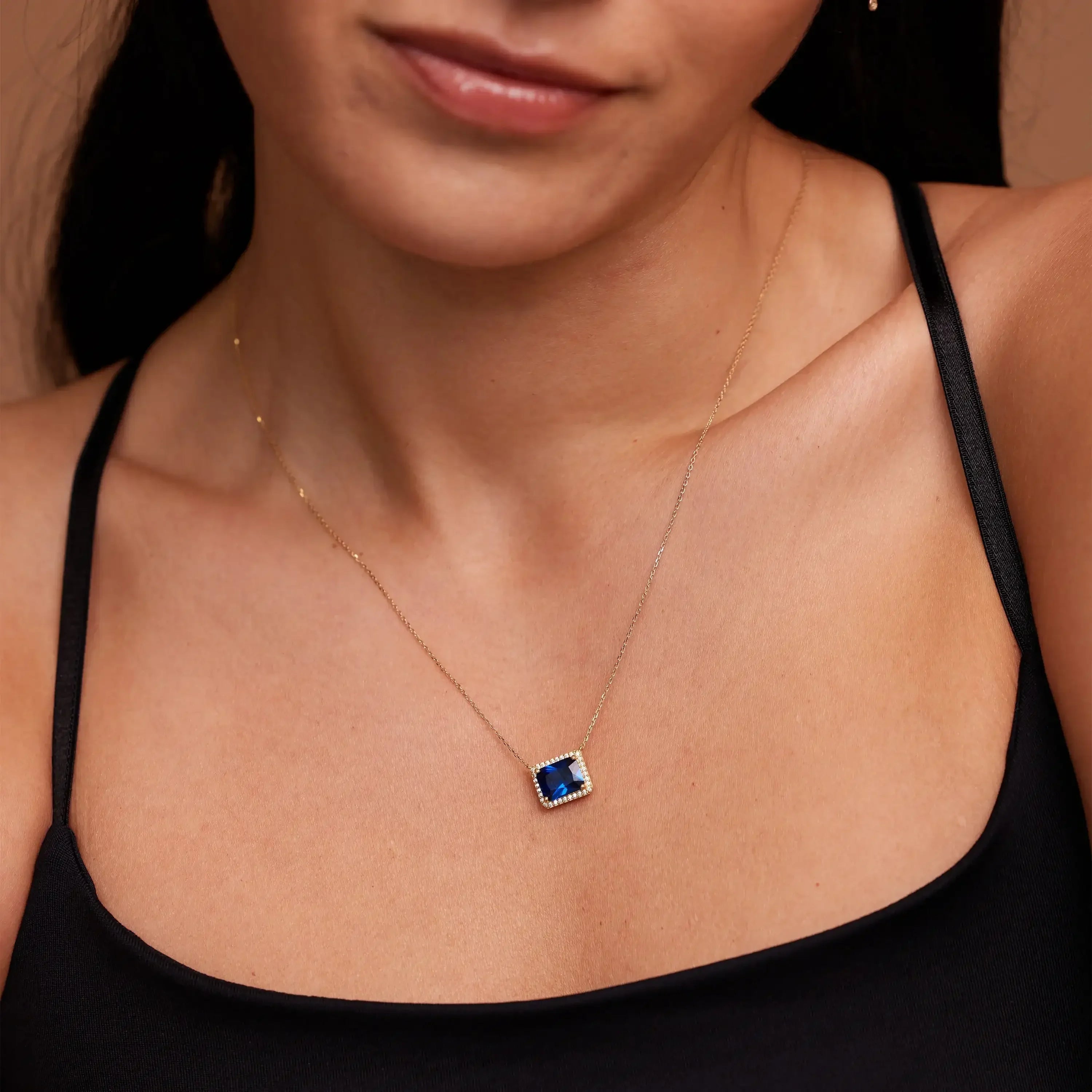 14K Solid Gold Color Stone Square Necklace – Anygolds