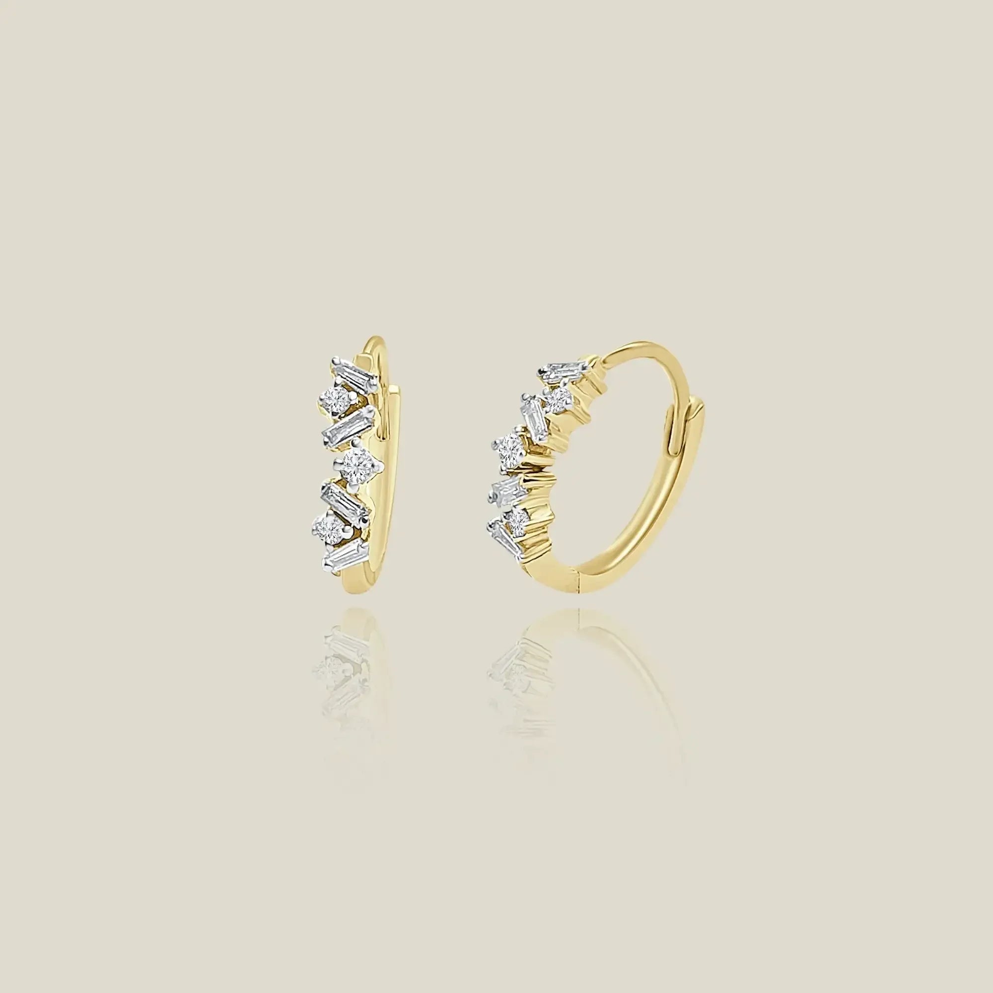 14K Solid Gold Baguette-Cut Diamond Hoop Earrings – Anygolds