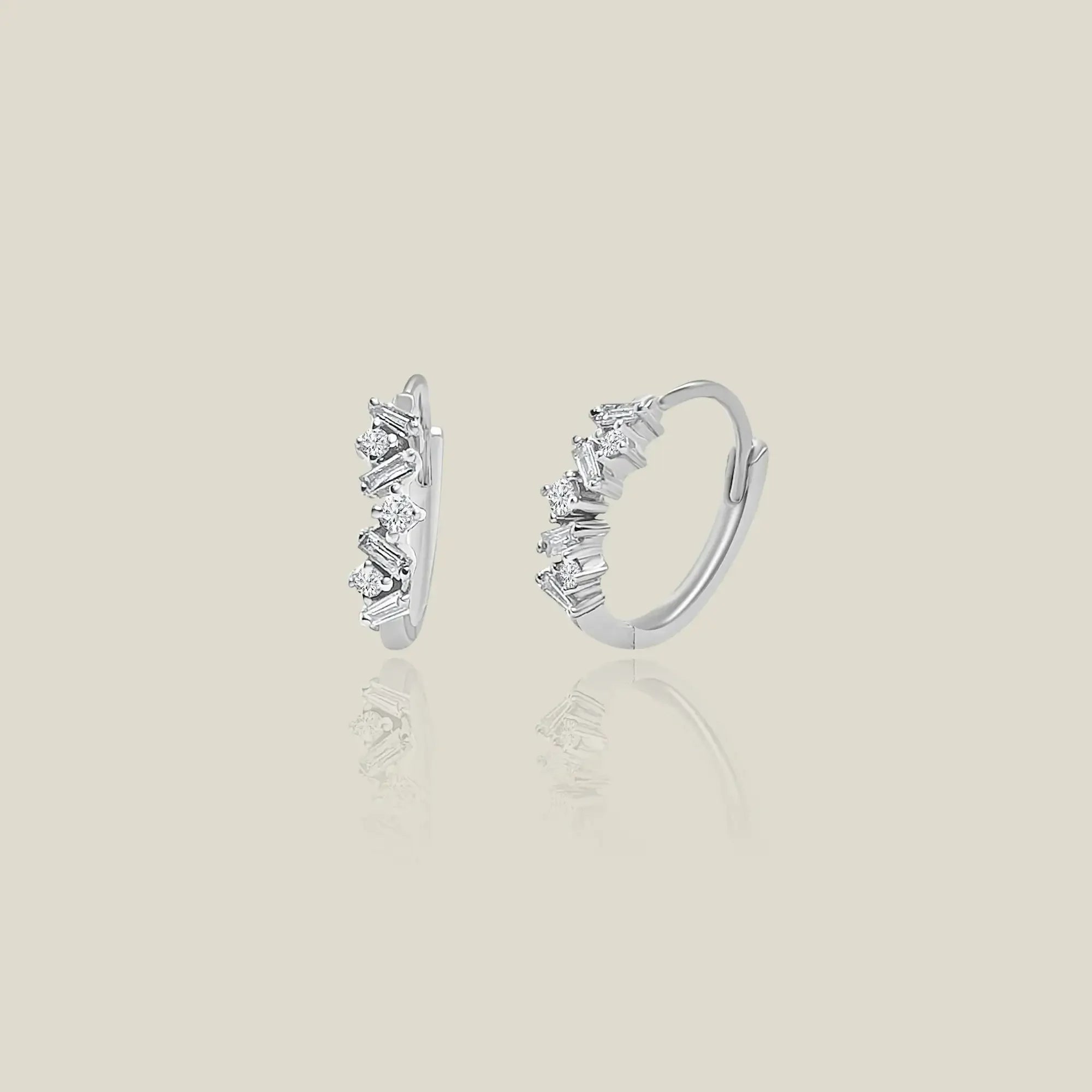 14K Solid Gold Baguette-Cut Diamond Hoop Earrings – Anygolds