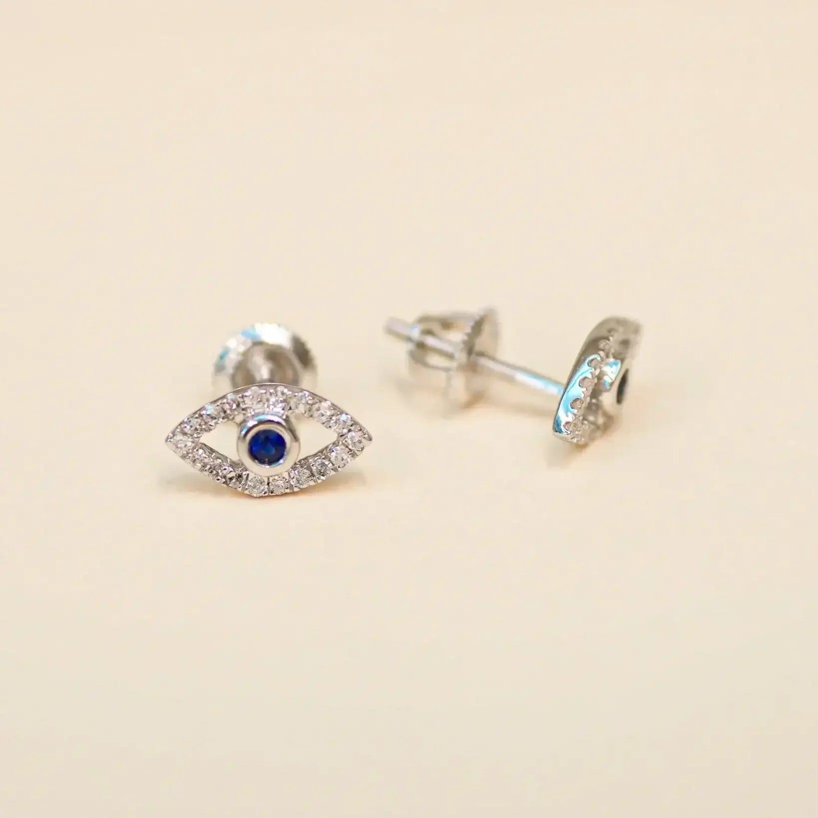 14K Solid Gold Diamond Evil Eye Stud Earrings – Anygolds