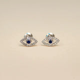 14K Solid Gold Diamond Evil Eye Stud Earrings – Anygolds