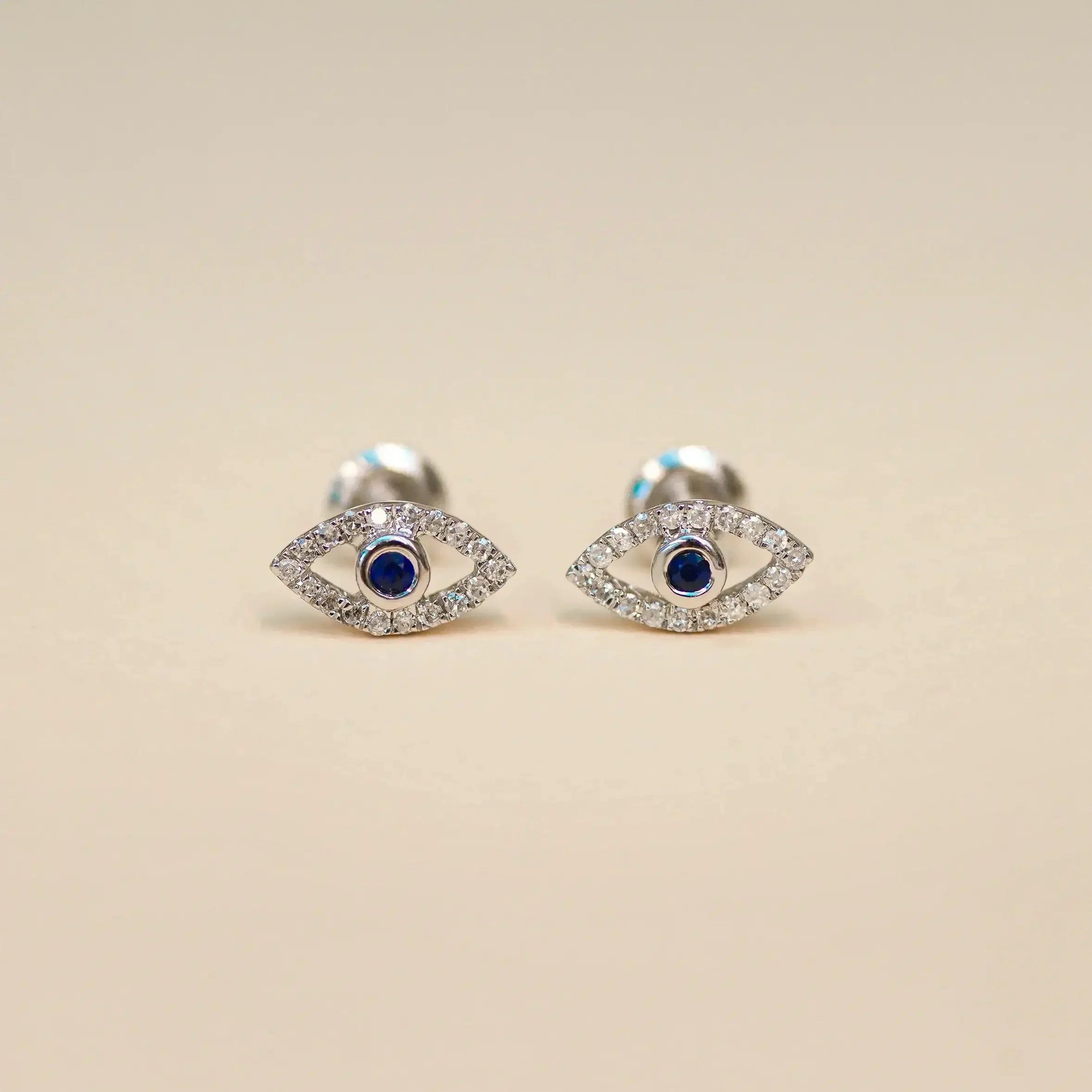 14K Solid Gold Diamond Evil Eye Stud Earrings – Anygolds