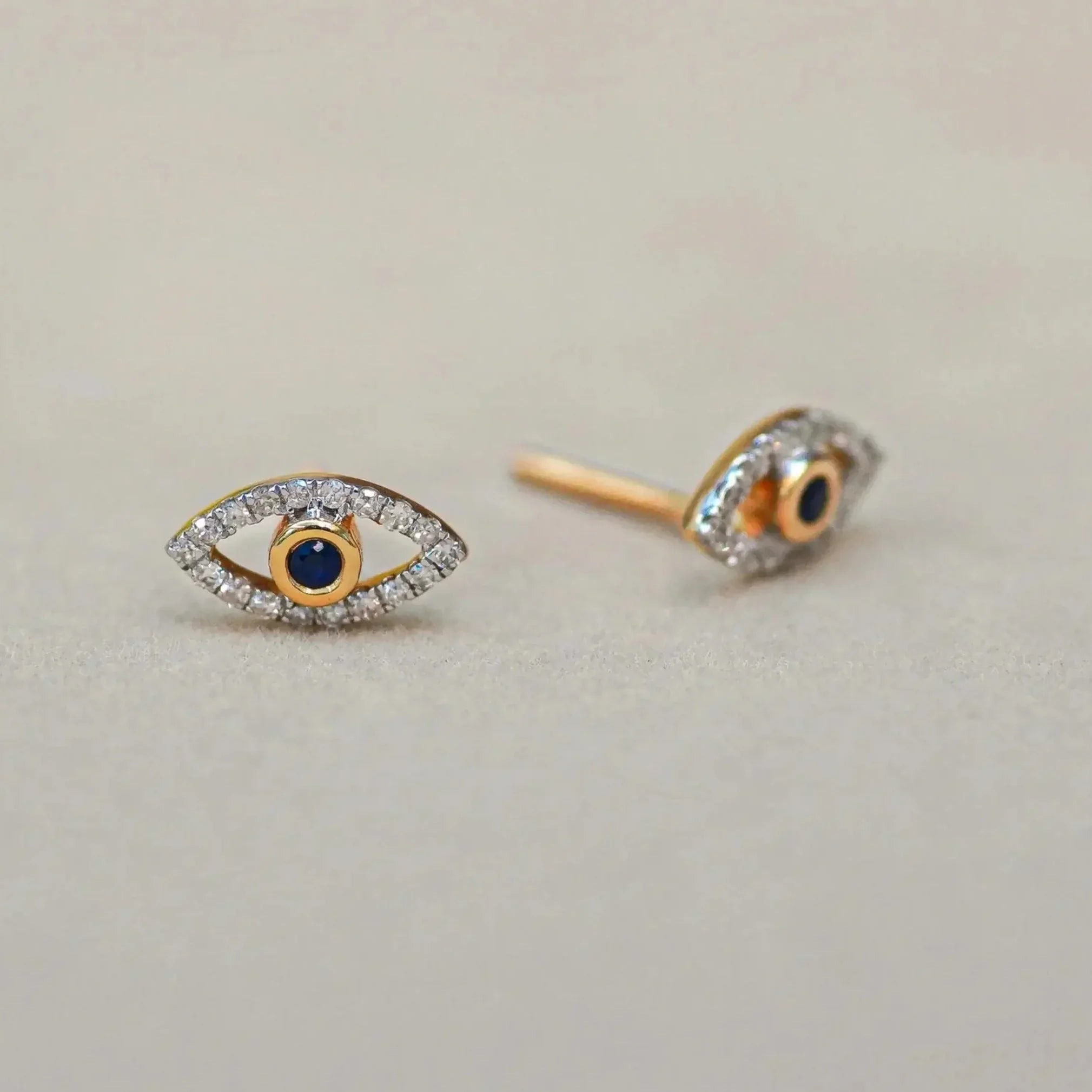 14K Solid Gold Diamond Evil Eye Stud Earrings – Anygolds