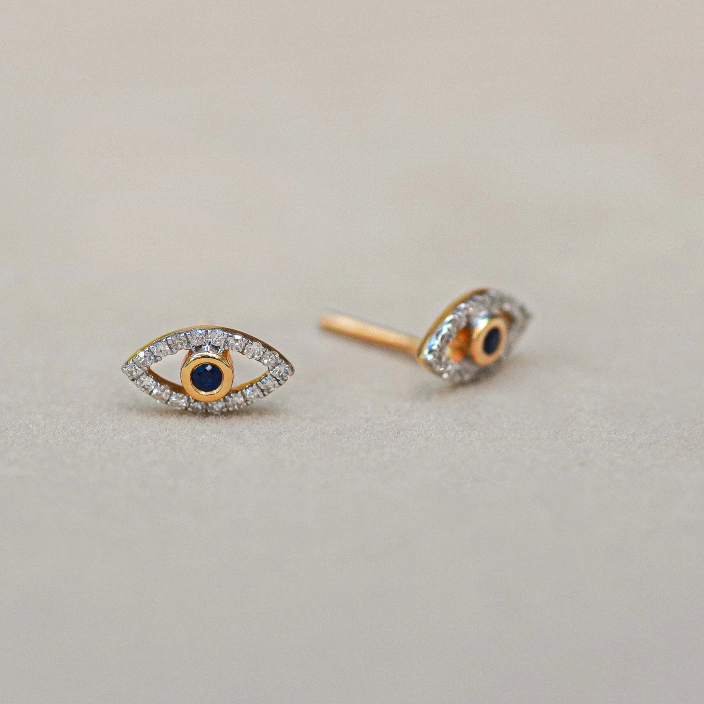 Diamond Evil Eye Stud Earrings - Anygolds