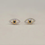 14K Solid Gold Diamond Evil Eye Stud Earrings – Anygolds