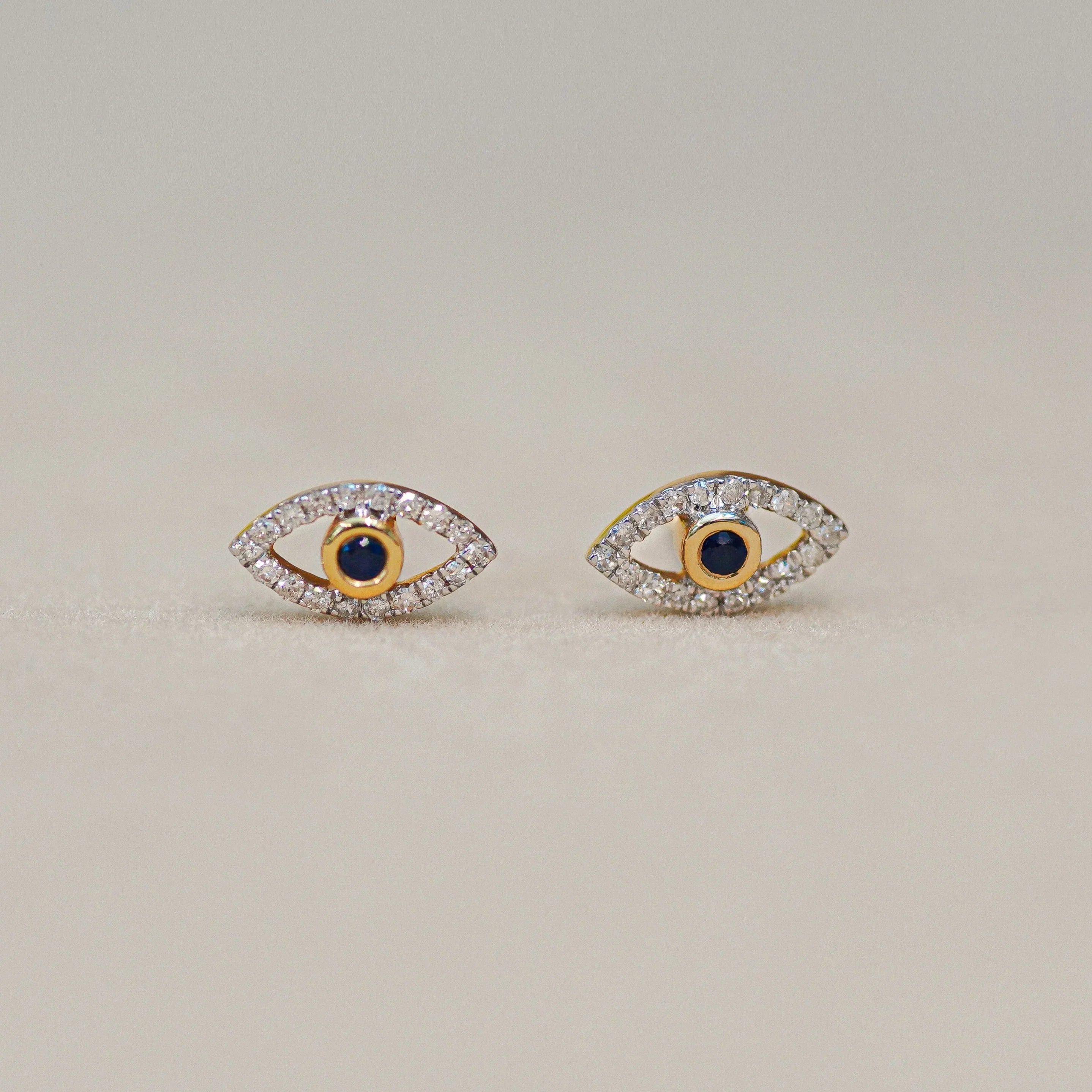 Diamond Evil Eye Stud Earrings - Anygolds