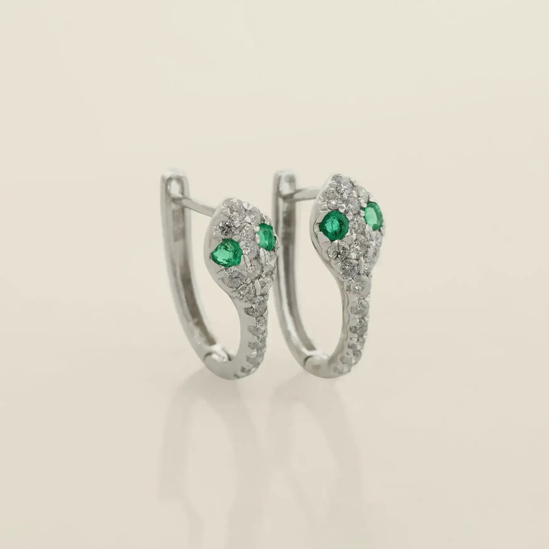 14K Solid Gold Diamond Emerald Snake Eyes Hoop Earrings – Anygolds