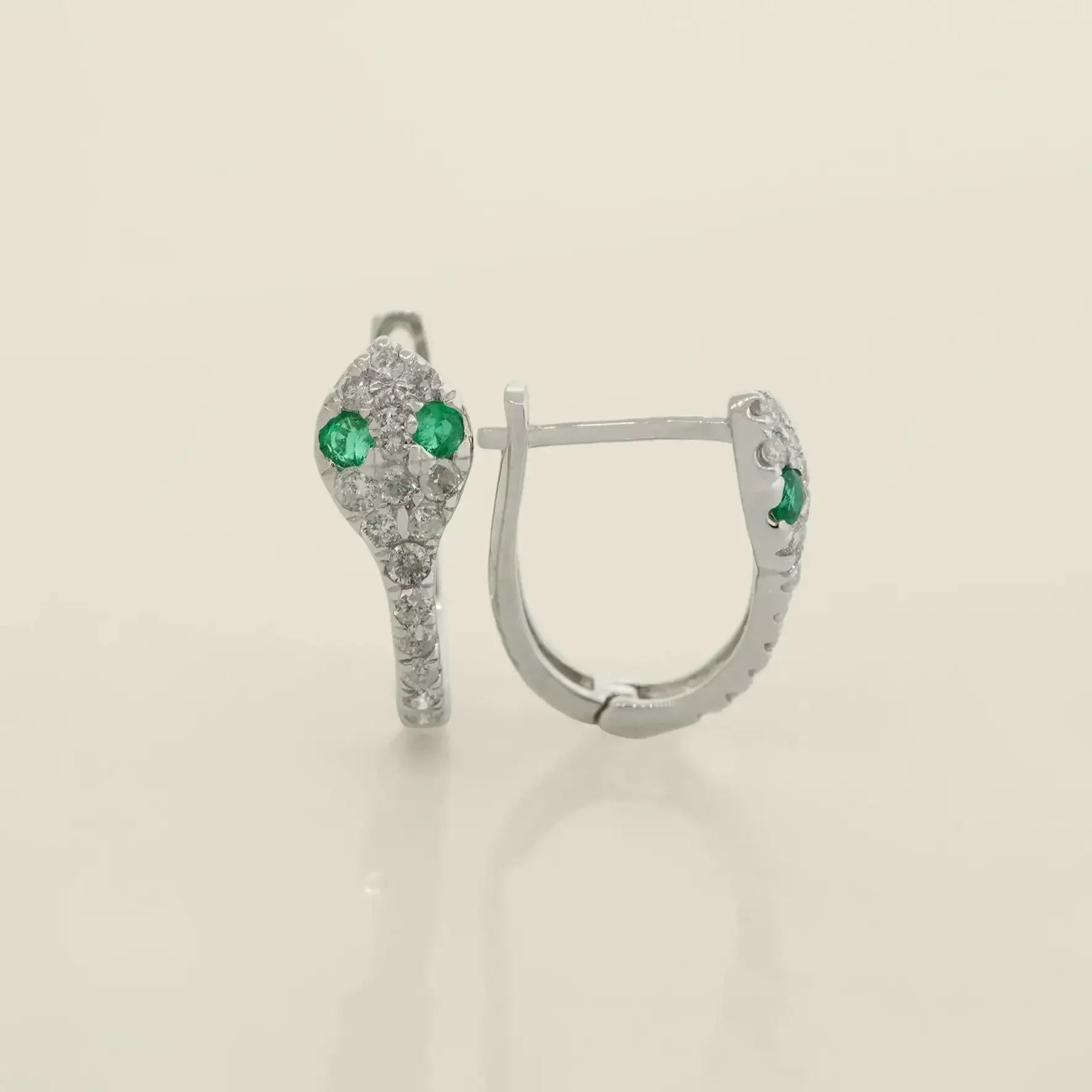 14K Solid Gold Diamond Emerald Snake Eyes Hoop Earrings – Anygolds