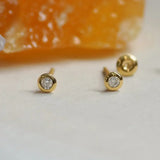 14K Solid Gold Bezel Diamond Round Stud Earrings – Anygolds