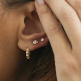 14K Solid Gold Bezel Diamond Round Stud Earrings – Anygolds