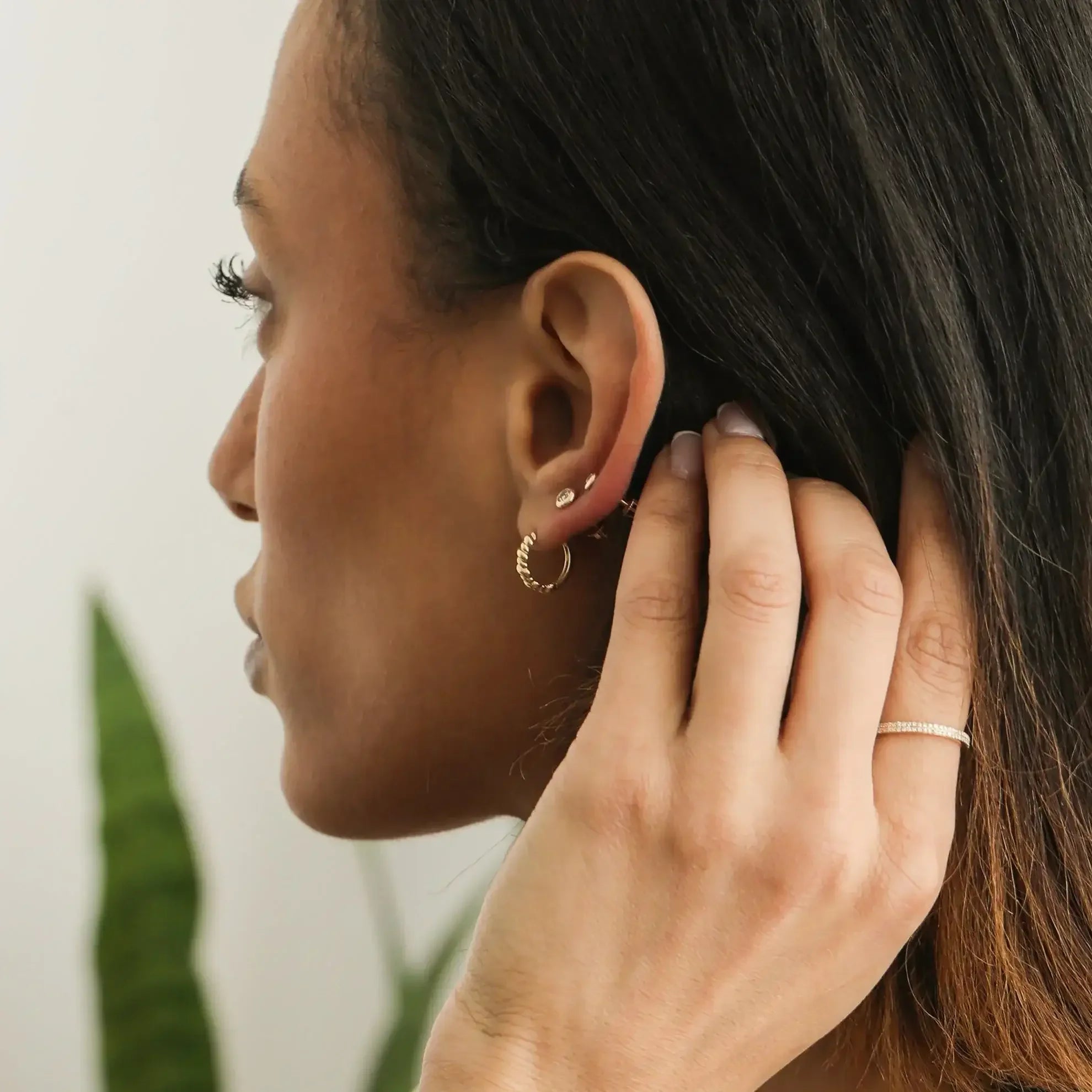14K Solid Gold Rope Sculpted Huggie Hoop Earrings – Anygolds