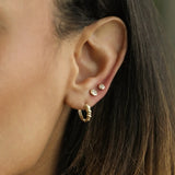 14K Solid Gold Bezel Diamond Round Stud Earrings – Anygolds