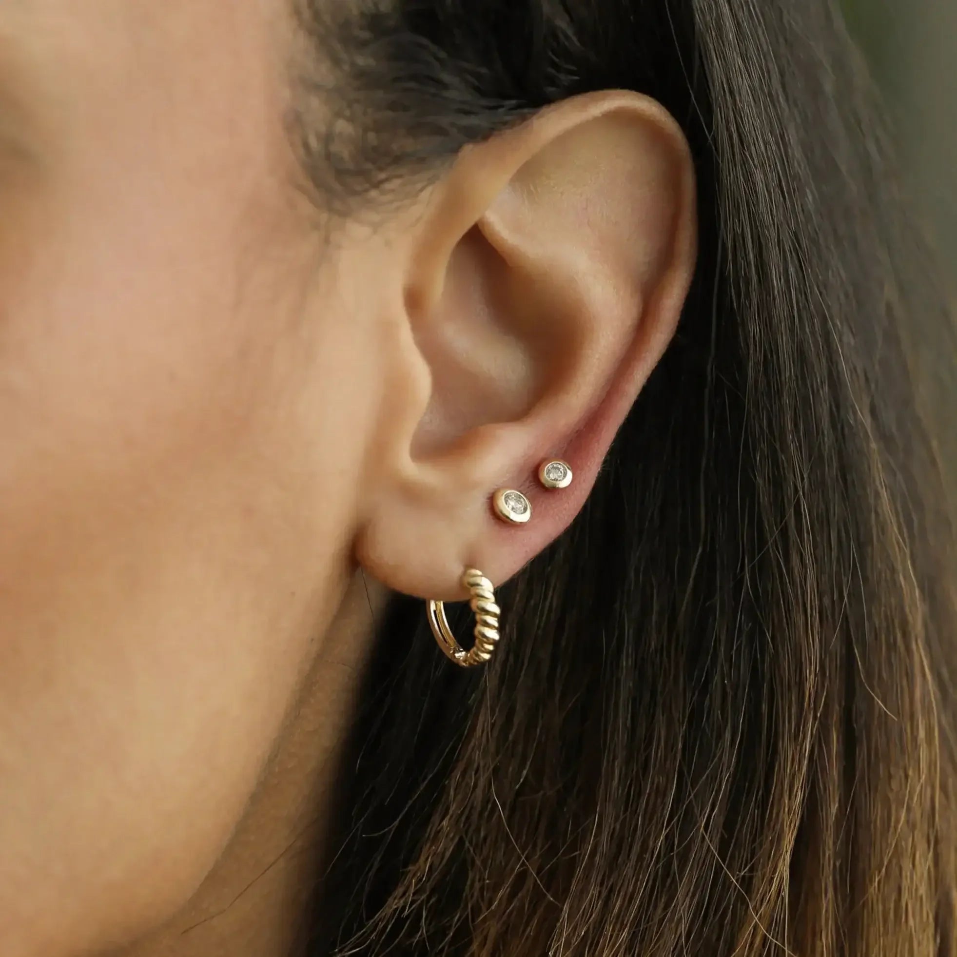14K Solid Gold Bezel Diamond Round Stud Earrings – Anygolds