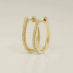 14K Solid Gold Diamond Oval Shaped Hoop Earrings (Single & Double Row) – Anygolds