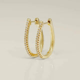 14K Solid Gold Diamond Oval Shaped Hoop Earrings (Single & Double Row) – Anygolds