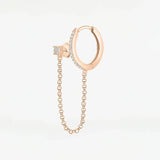 14K Solid Gold Diamond Hoop with Chain Double Stud Earring – Anygolds