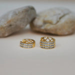 14K Solid Gold Pavé Row Diamond Huggie Hoop Earrings (2&3 Rows) – Anygolds