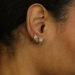 14K Solid Gold Pavé Row Diamond Huggie Hoop Earrings (2&3 Rows) – Anygolds