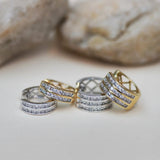 14K Solid Gold Pavé Row Diamond Huggie Hoop Earrings (2&3 Rows) – Anygolds