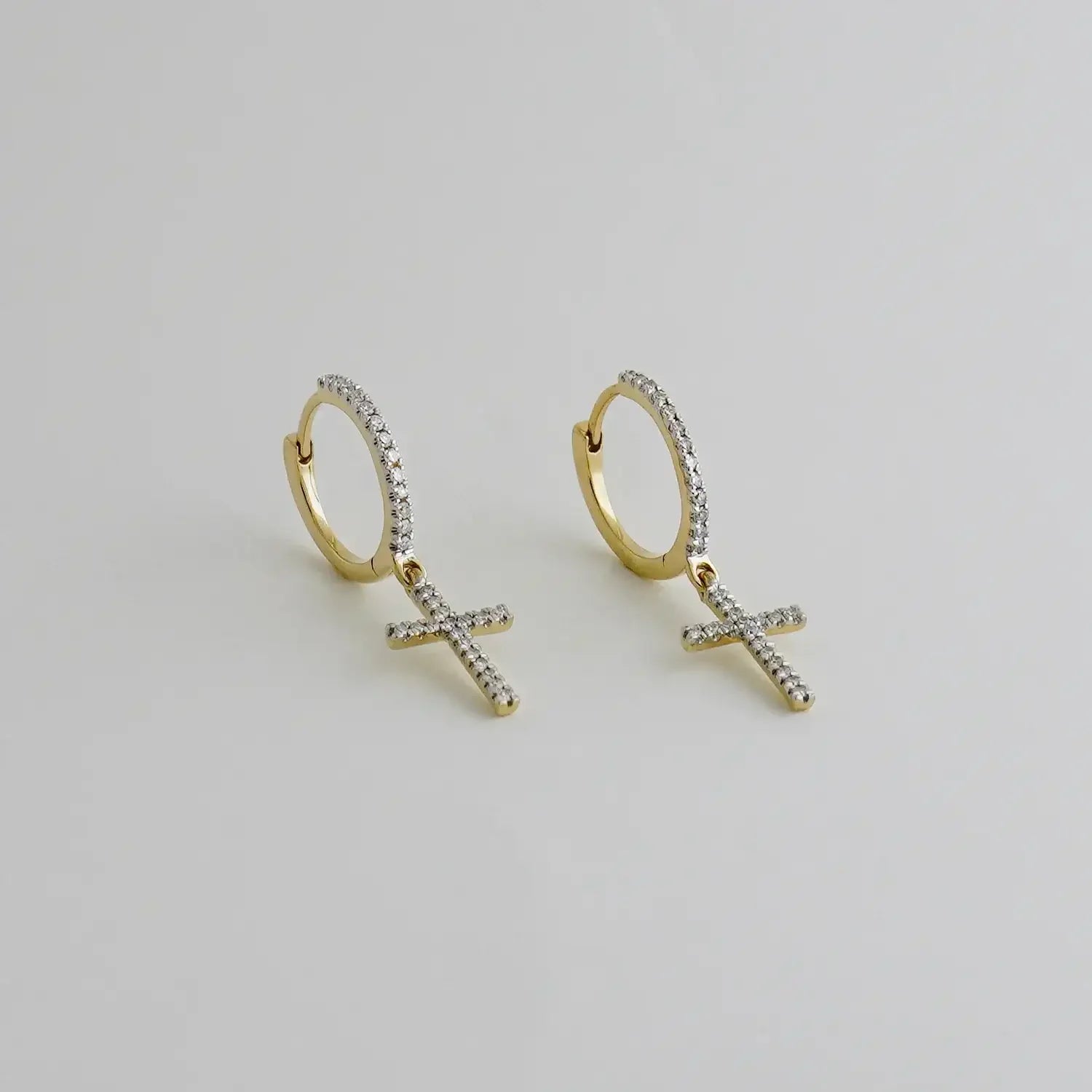 14K Solid Gold Diamond Cross Hoop Drop Earrings – Anygolds