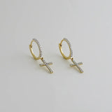 14K Solid Gold Diamond Cross Hoop Drop Earrings – Anygolds