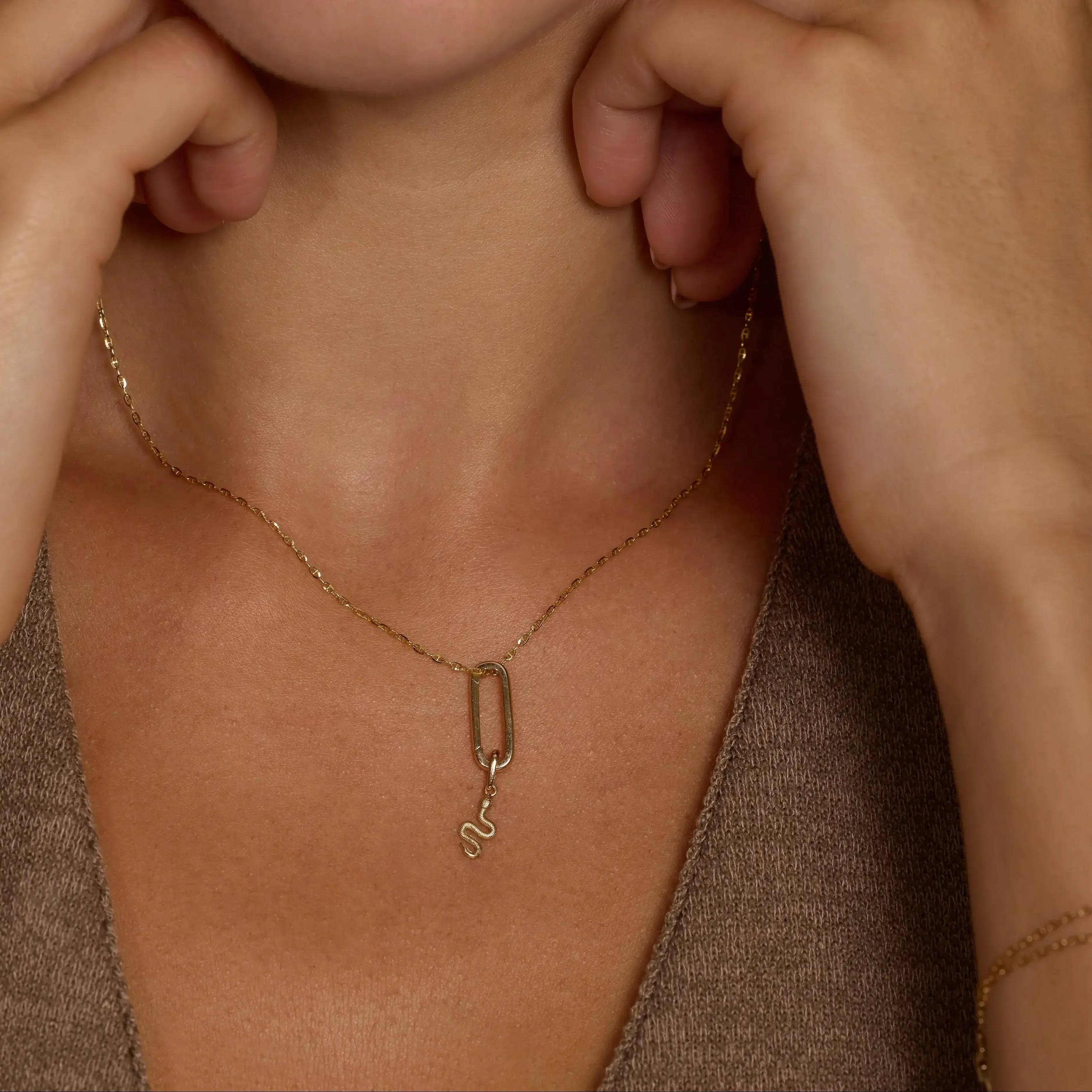 14K Solid Gold Snake Drop Charm – Anygolds