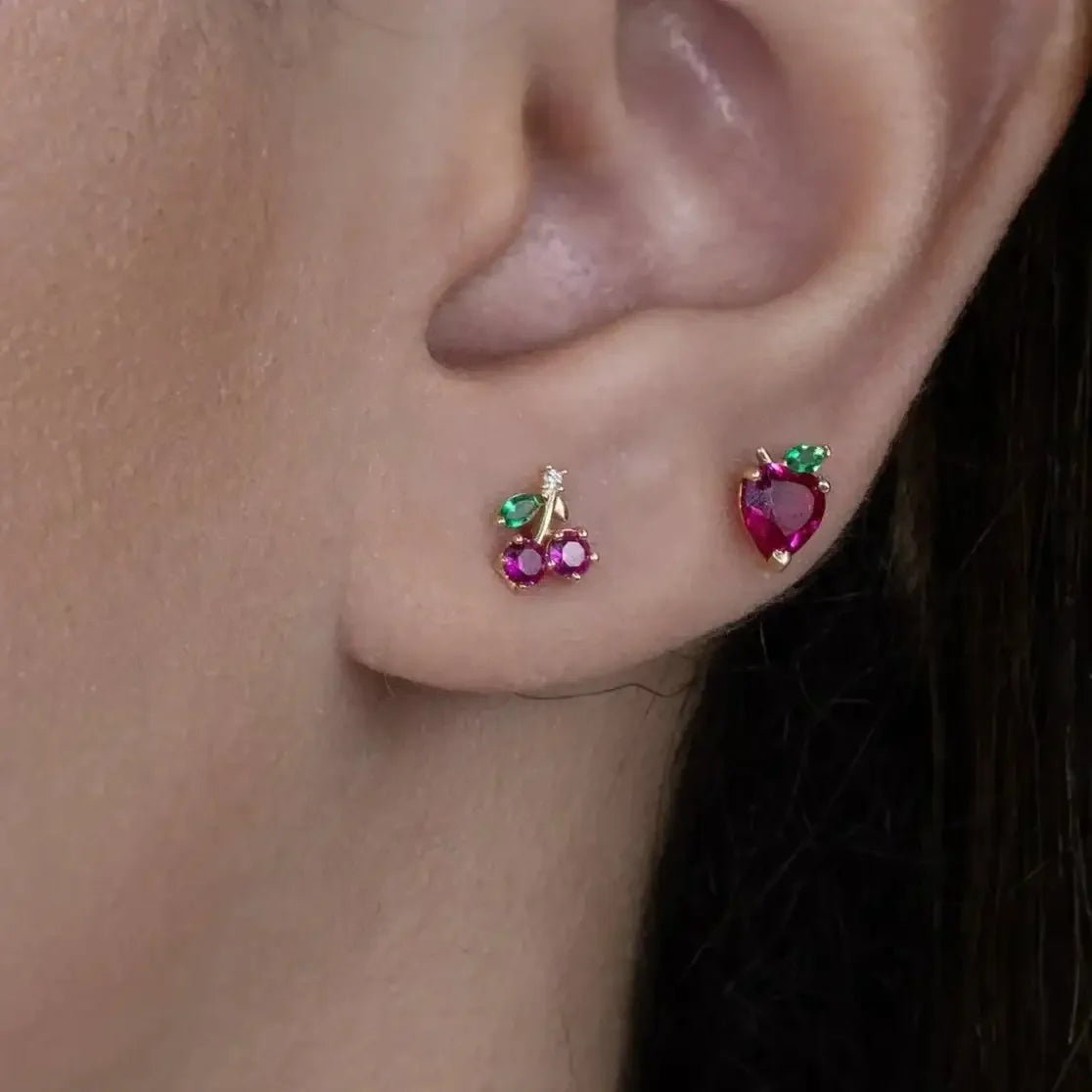 14K Solid Gold Marquise Cherry Stud Earrings – Anygolds