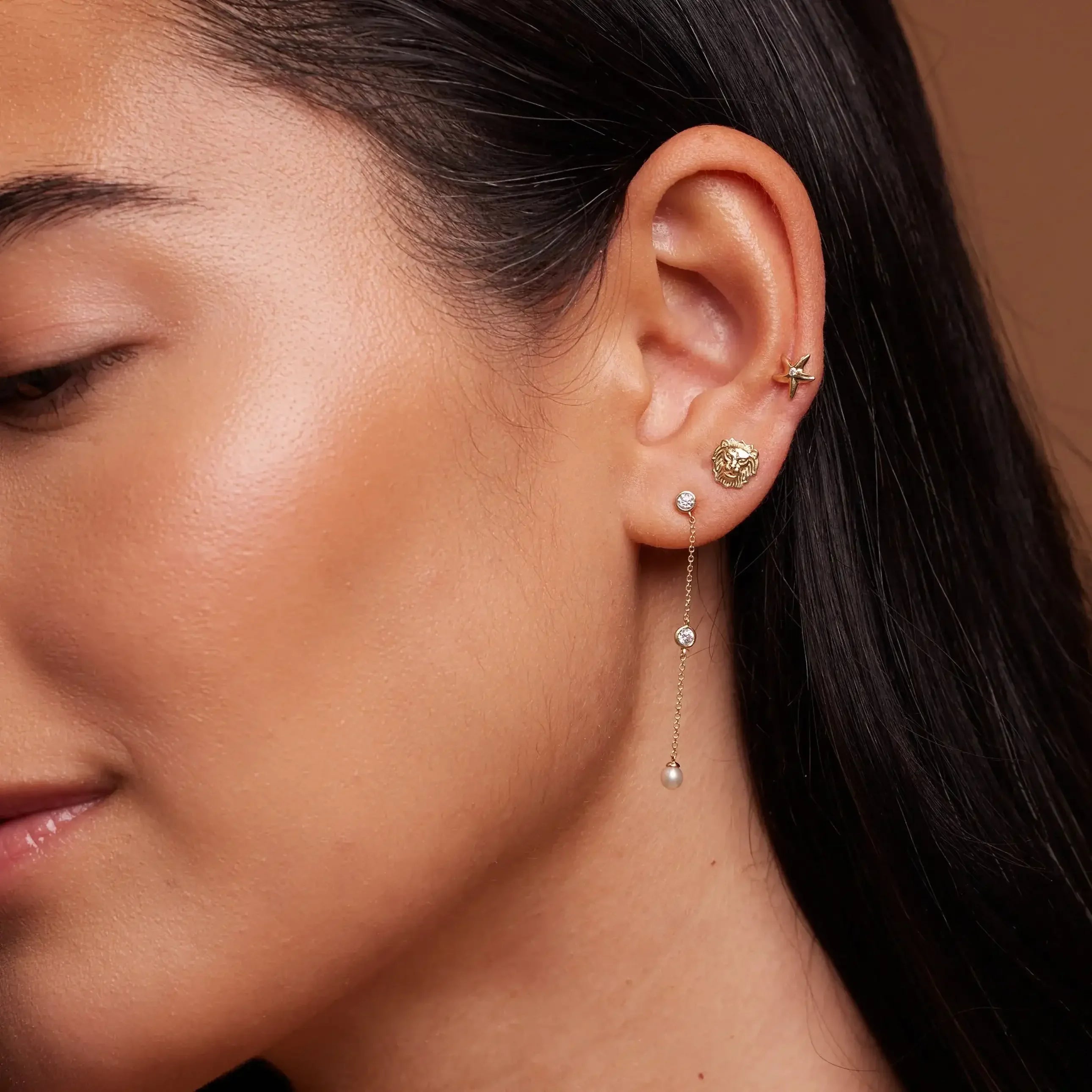 14K Solid Gold Pearl Chain Drop Earrings – Anygolds