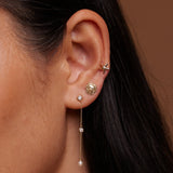 14K Solid Gold Pearl Chain Drop Earrings – Anygolds