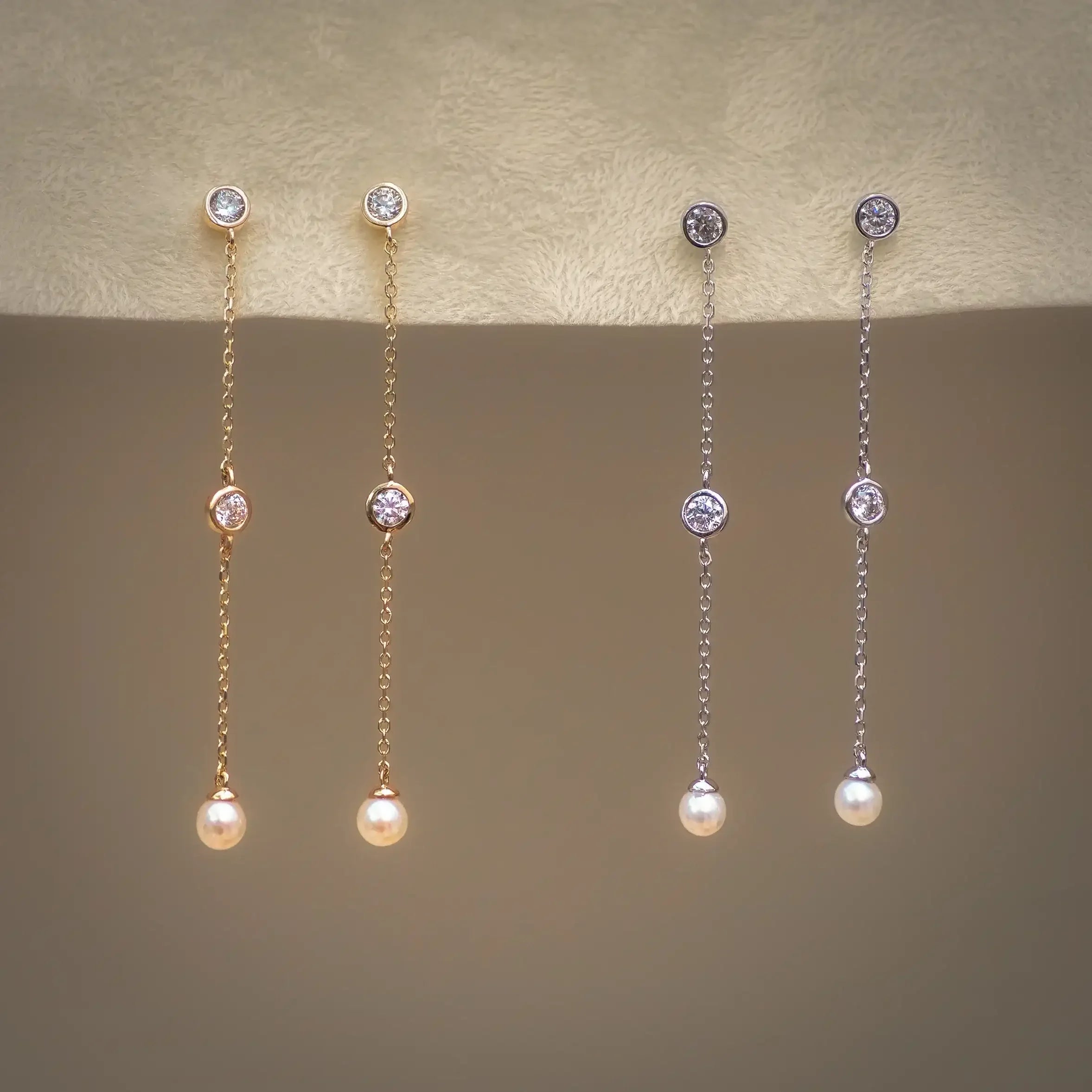 14K Solid Gold Pearl Chain Drop Earrings – Anygolds