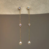 14K Solid Gold Pearl Chain Drop Earrings – Anygolds