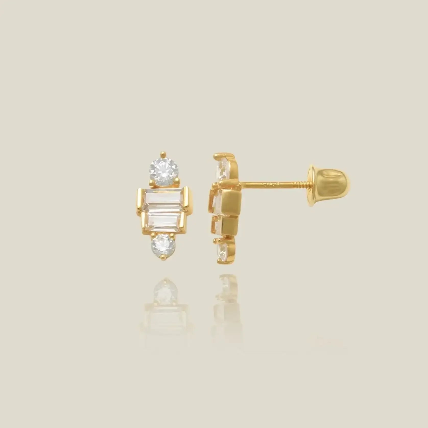 14K Solid Gold Bezel CZ Baguette Stud Earrings – Anygolds